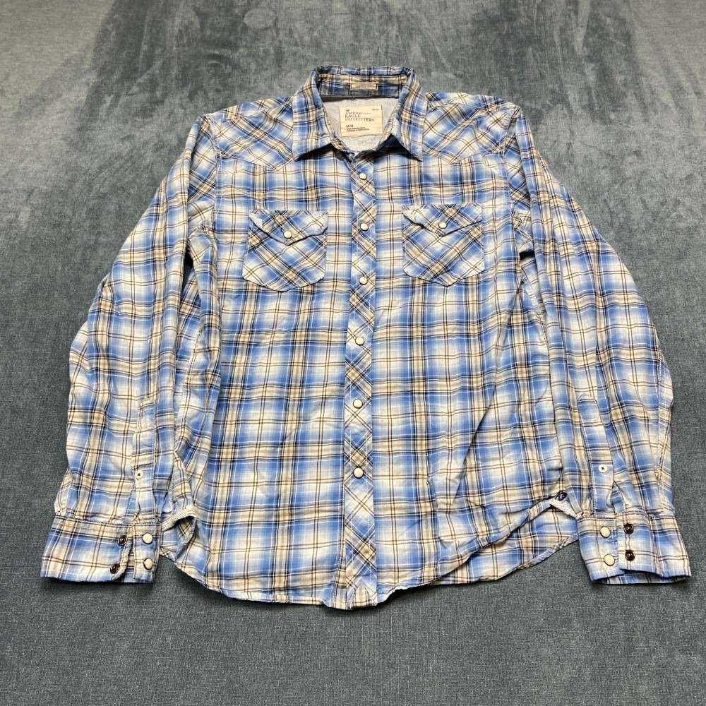 American Eagle Outfitters Western Shirt Mens M Blue Plaid Vintage Fit Button Up